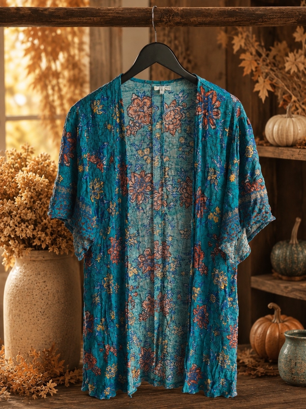 Maurices Teal Floral Open-Front Women's Kimono